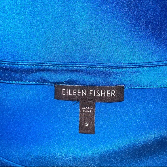 Eileen Fisher Blue Silk Short Sleeve Career Blouse Size Small Coastal Grandma - Picture 2 of 10